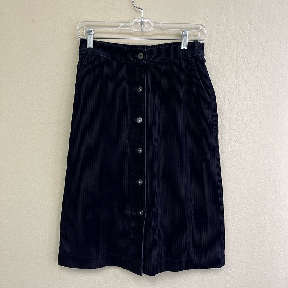 UNIQLO Skirt Small Corduroy Stretch A-Line Knee Length High Waist Cotton Blue
